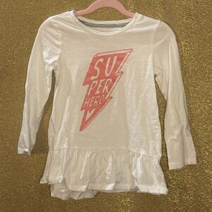 Kids' Superhero Long Sleeve Top - White and Pink